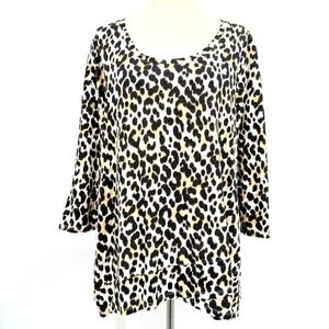 Chicos Womens Top XL Office Wear Animal Print Asymmetrical Hem Long Sleeves Soft
